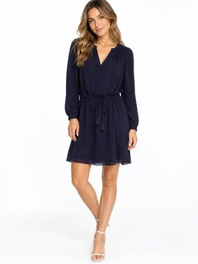 Rebecca Taylor 100% Silk Navy Mini Dress Romantic Quiet Luxury Size 12